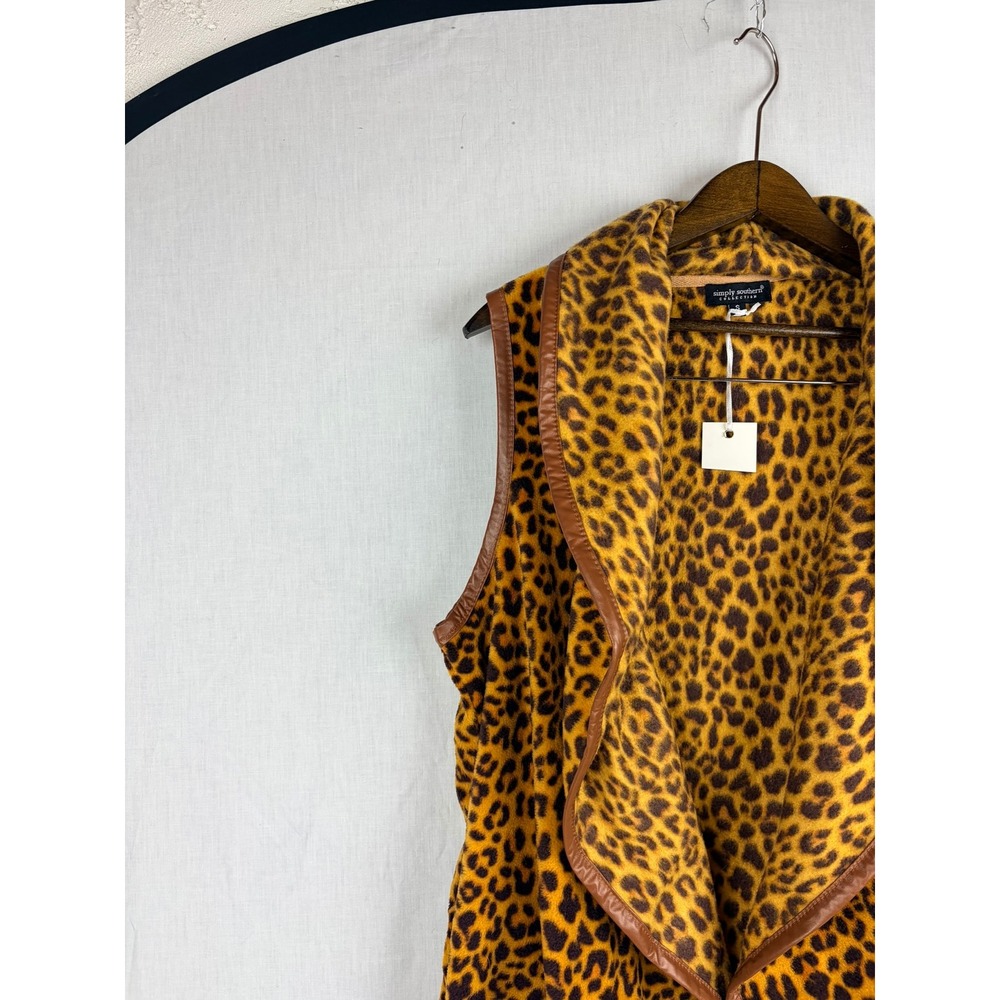 Simply Southern Womens Leopard Print Fleece Open Front Drape Vest Brown Small - Picture 3 of 12
